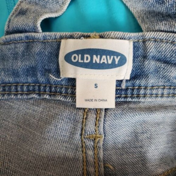 Old Navy Women’s Denim Overalls Shortalls Small Light Wash High Rise‎ Destroyed - Picture 5 of 7